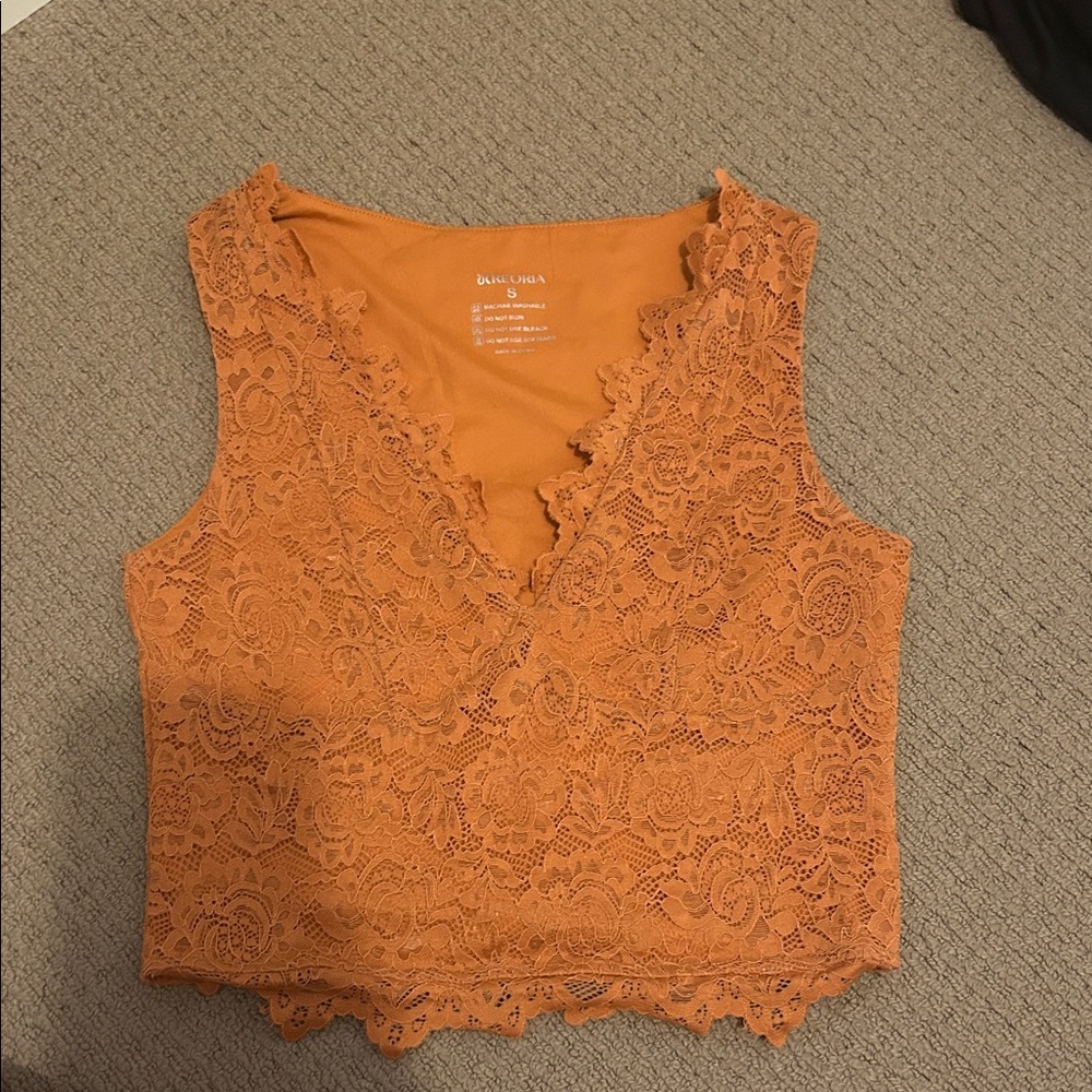 ReoRia Orange Lace Crop Top
